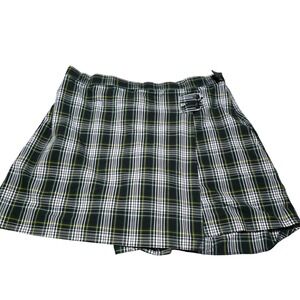 DENNIS JUNIOR Plaid Skirt Women's Green White Yellow Button‎ Detail Schoolgirl